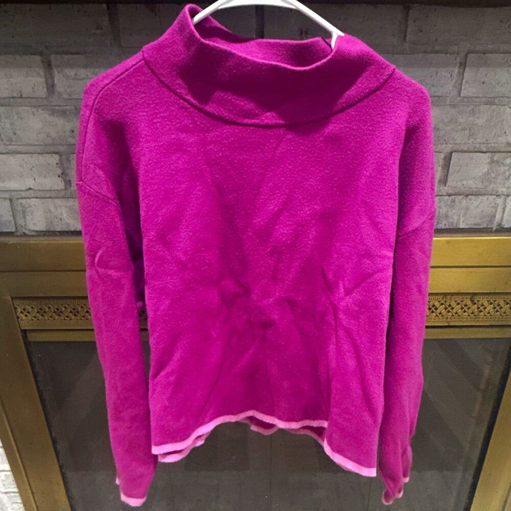 Maeve Purple Cowl Neck Pullover Sweater Long Sleeve Knit Contrast Trim M